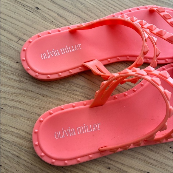 Olivia Miller Studded Jelly Slide Sandals Coral Pink Slip On 8 - Picture 3 of 8